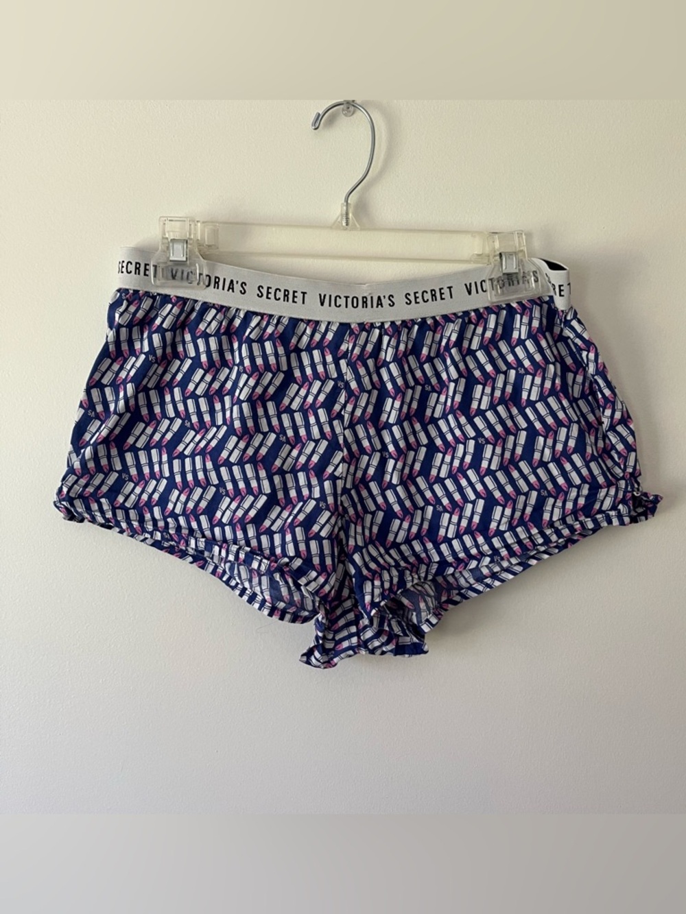 Victoria's Secret Boxer Sleep Shorts Small Blue Lipstick